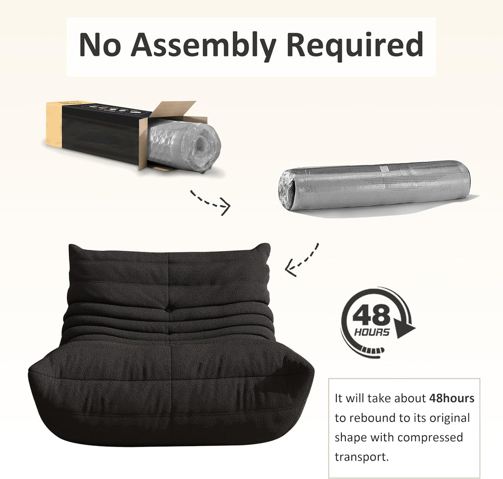 Bean Bag Chair, Oversized Bean Bag Chair for living Room, Fireside Chair for adults with Memory Foam Filled, Big Accent Sofa Lounge Floor Sofa for Gaming, Reading, Relax, No Assembly Required. (Black)