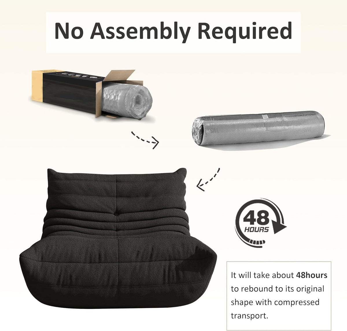 Bean Bag Chair, Oversized Bean Bag Chair for living Room, Fireside Chair for adults with Memory Foam Filled, Big Accent Sofa Lounge Floor Sofa for Gaming, Reading, Relax, No Assembly Required. (Black)
