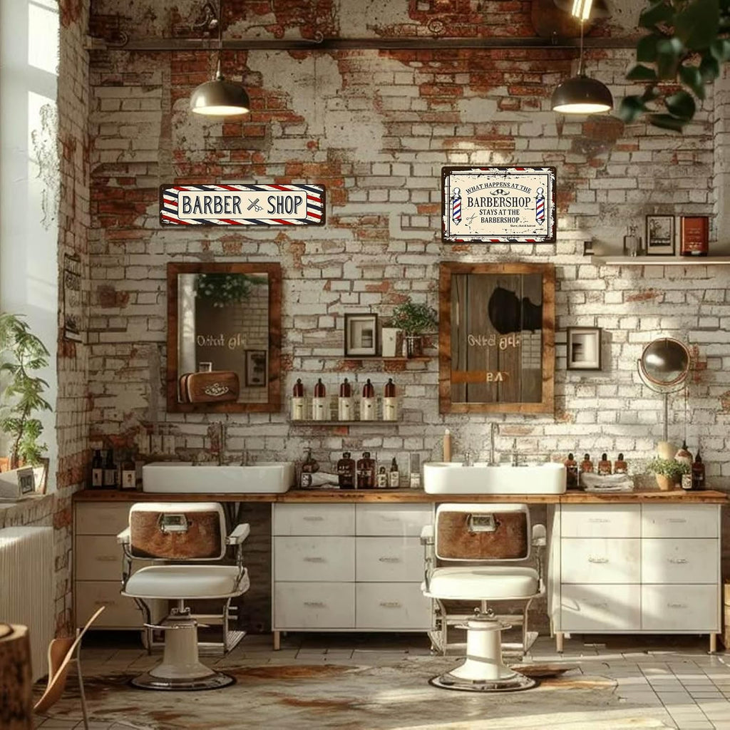 Barber Shop Decor Accessories - Barbershop Poster Metal Tin Signs Vintage Wall Art, Barber Gifts for Men Haircut Decorations 4x16 Inch