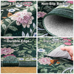 PLHXFR 2.6x8 Washable Runner Rug：Floral Indoor Kitchen Carpet Dark Green | - Image 8