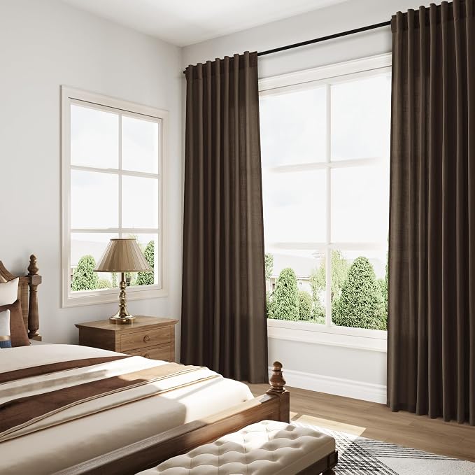 Chocolate Linen Blend Light Filtering Back Tab Curtains 96 Inches Long - Image 8