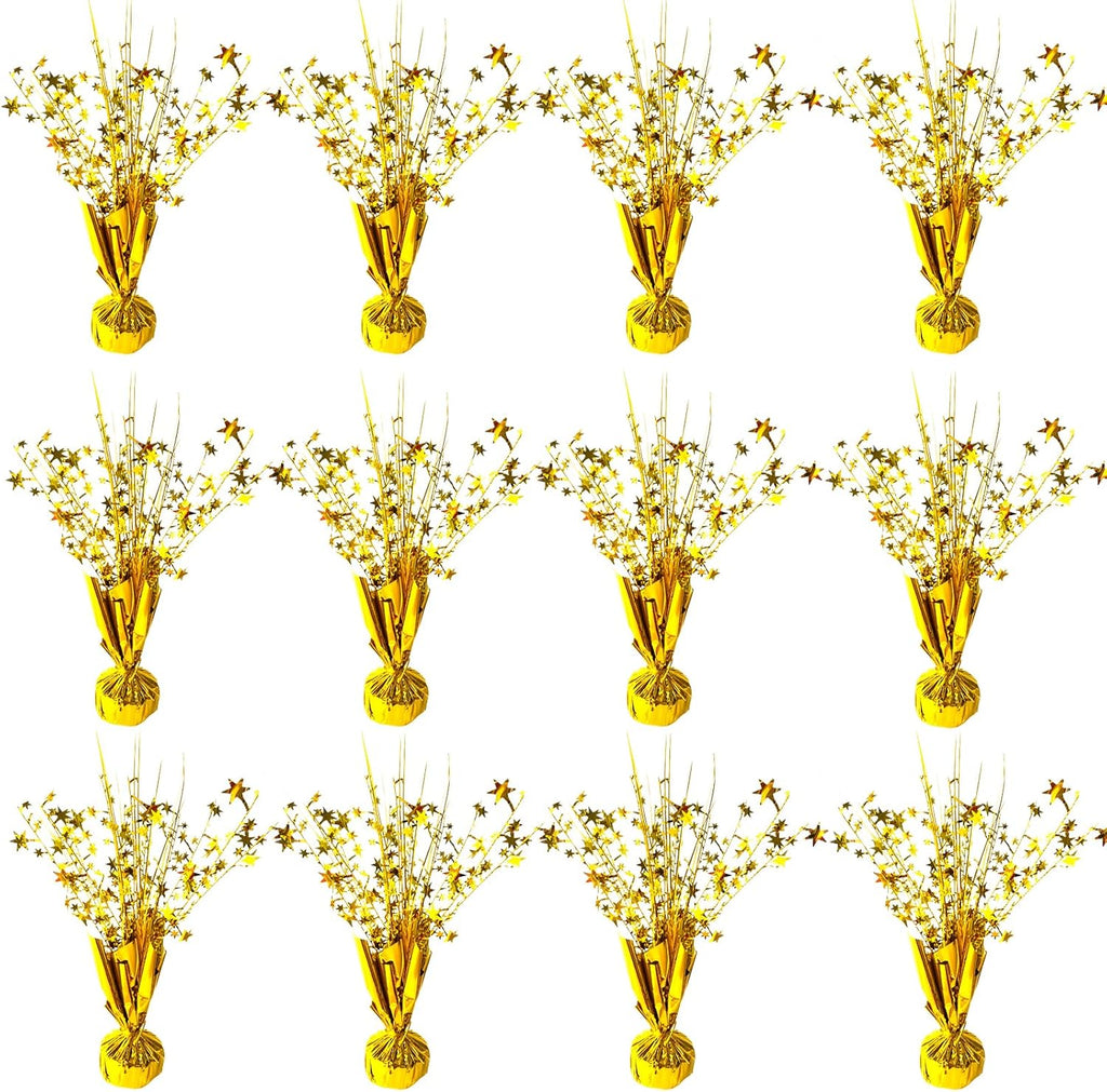 12 Pack Metallic Foil Spray Centerpiece Star Table Decoration Burst Table Centerpieces for Birthday Wedding Anniversary Graduation Holiday Party Supplies Decor, Gold