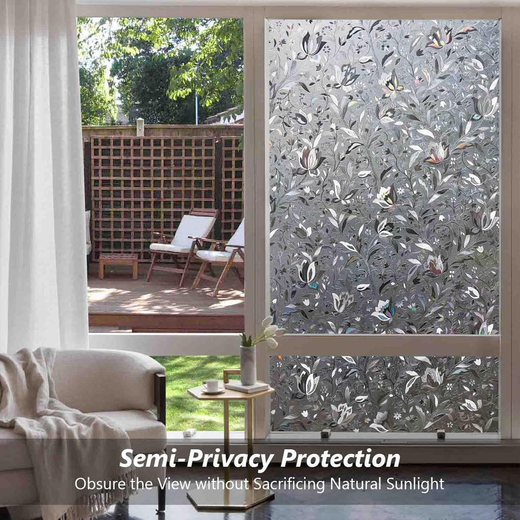 Kromapolis Window Film, Window Privacy Film Frosted, Vinyl Glass Covering, Stained Glass Decorative Film, Static Window Clings, Non-Adhesive (Grayish Black, 17.5 x 78.7 inch)