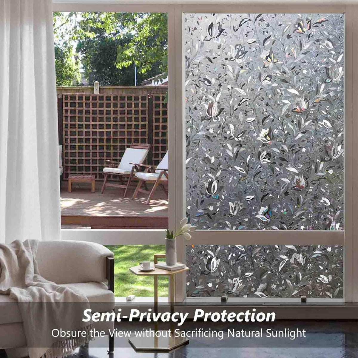 Kromapolis Window Film, Window Privacy Film Frosted, Vinyl Glass Covering, Stained Glass Decorative Film, Static Window Clings, Non-Adhesive (Grayish Black, 17.5 x 78.7 inch)