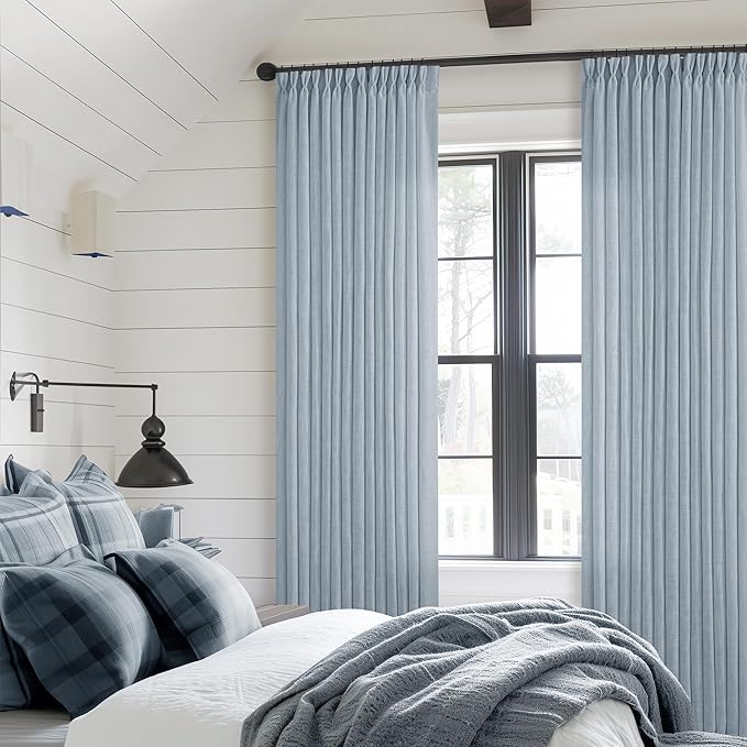 Dusty Blue Pleated Linen Curtains 96 Inches Long - Image 7