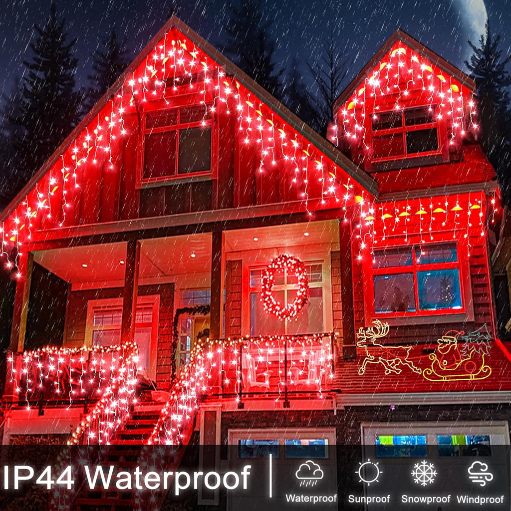 Icicle Lights for Outside, 66ft 640 LED Icicle Christmas Lights Outdoor with 120 Drops 8 Modes, Waterproof Red Christmas Light for House Plug in for Indoor Party Holiday Halloween Decorations