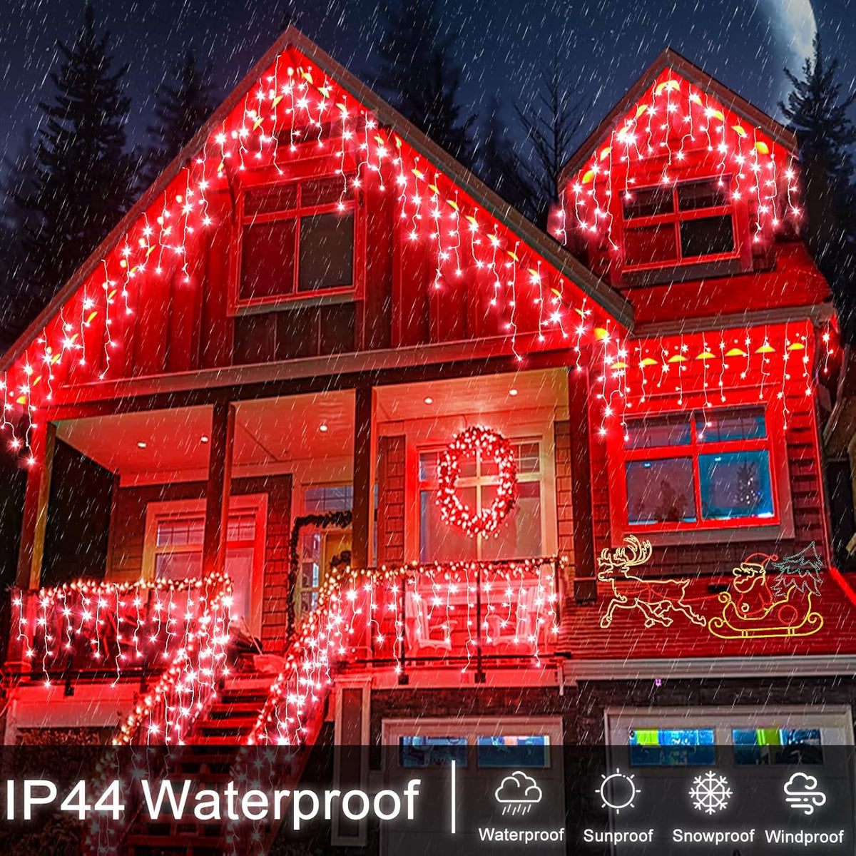 Icicle Lights for Outside, 66ft 640 LED Icicle Christmas Lights Outdoor with 120 Drops 8 Modes, Waterproof Red Christmas Light for House Plug in for Indoor Party Holiday Halloween Decorations