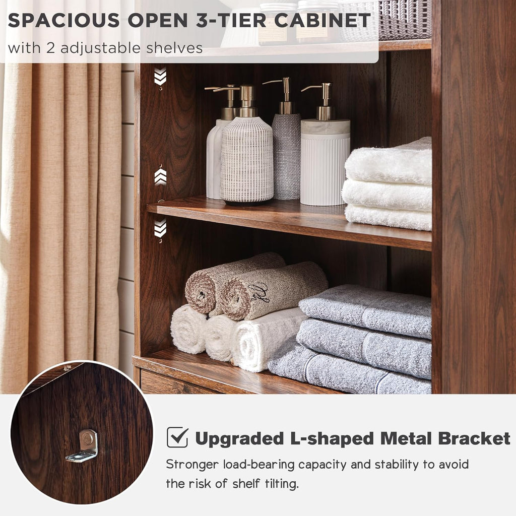 72" Tall Bathroom Storage Cabinet, Farmhouse Storage Cabinet with Adjustable Shelves, Barn Door & 2 Drawers, Cabinet for Bathroom, Living Room & Kitchen, Brown