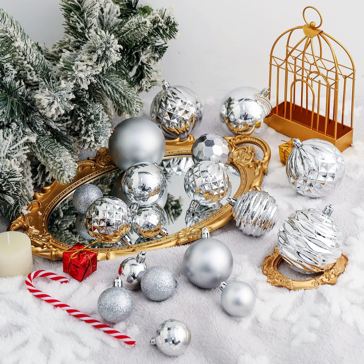 XmasExp 16ct Christmas Balls Ornaments - Shatterproof Large Hanging Ball Decorative Xmas Balls for Holiday Wedding Party Xmas Tree Decoration(3.15"/80mm, Silver)