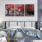 Bamdeya Bathroom Wall Art Black White Wall Art Tree Red Wall Decor Natural Scenery Canvas Prints Art Forest Posters Painting Landscape Artwork for Bedroom Living Roon Decor Framed