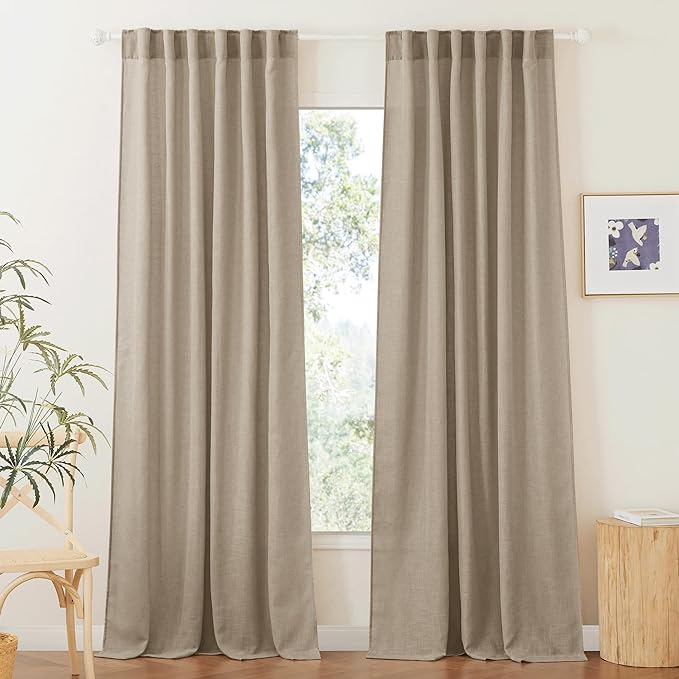 RYB HOME Farmhouse Boho Linen Sheer Curtains 90 inches Long by RYBHOME