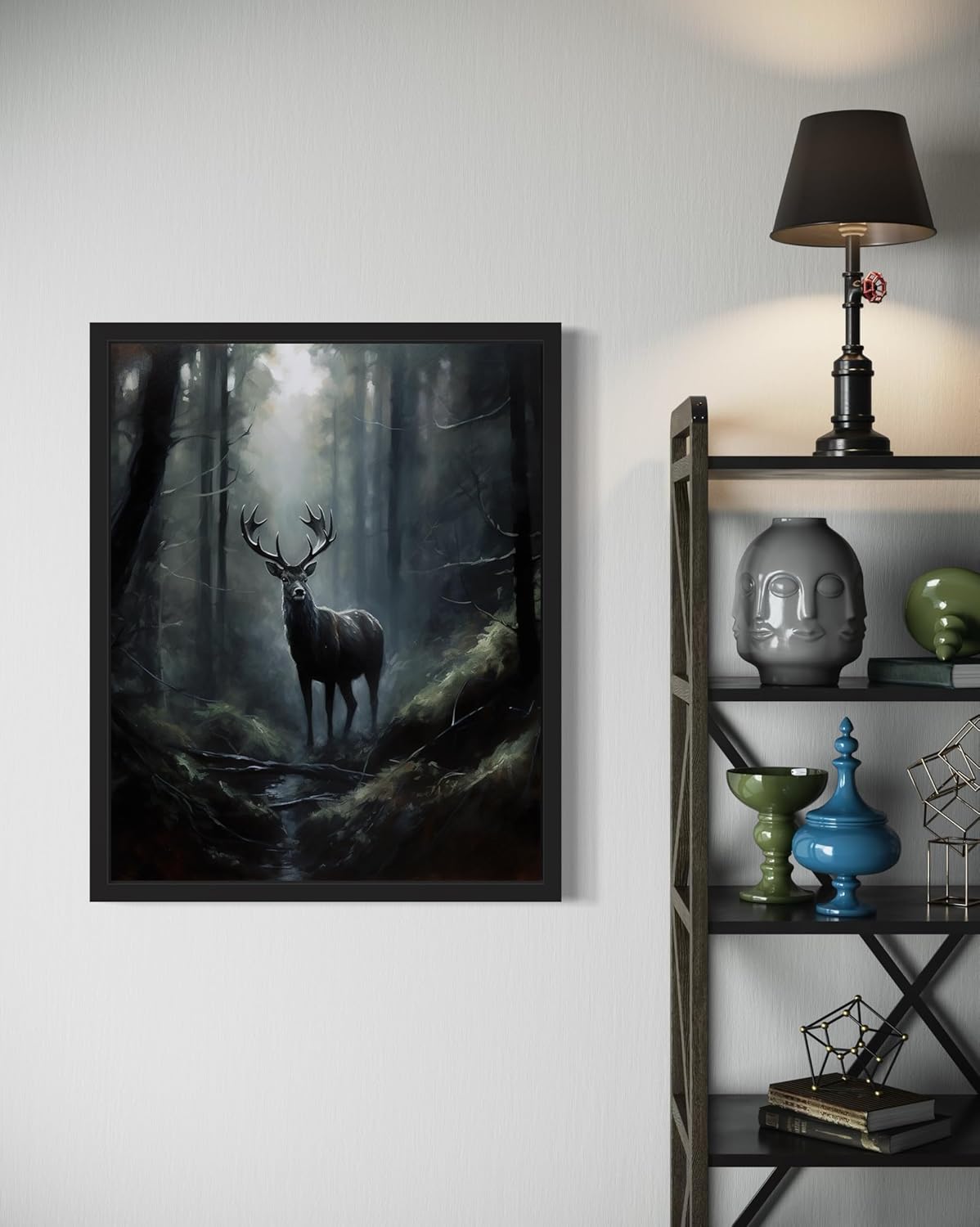 Deer in Forest Poster Art Print, Halloween Scary Vintage Wall Art Academia Spooky Painting Decoration for Horror Prints, Gothic Posters Bedroom Decor 89 (Deer in Forest, 8 x 10 inches, Unframed)