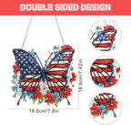 Lxmsja DIY Butterfly Diamond Painting Hanging Ornament, Double-Sided Acrylic American Flag Diamond Art Kit, Special Shaped Drill Pendant Window Art Kit, Suncatcher Hanging Craft Decoration 7×8 inch