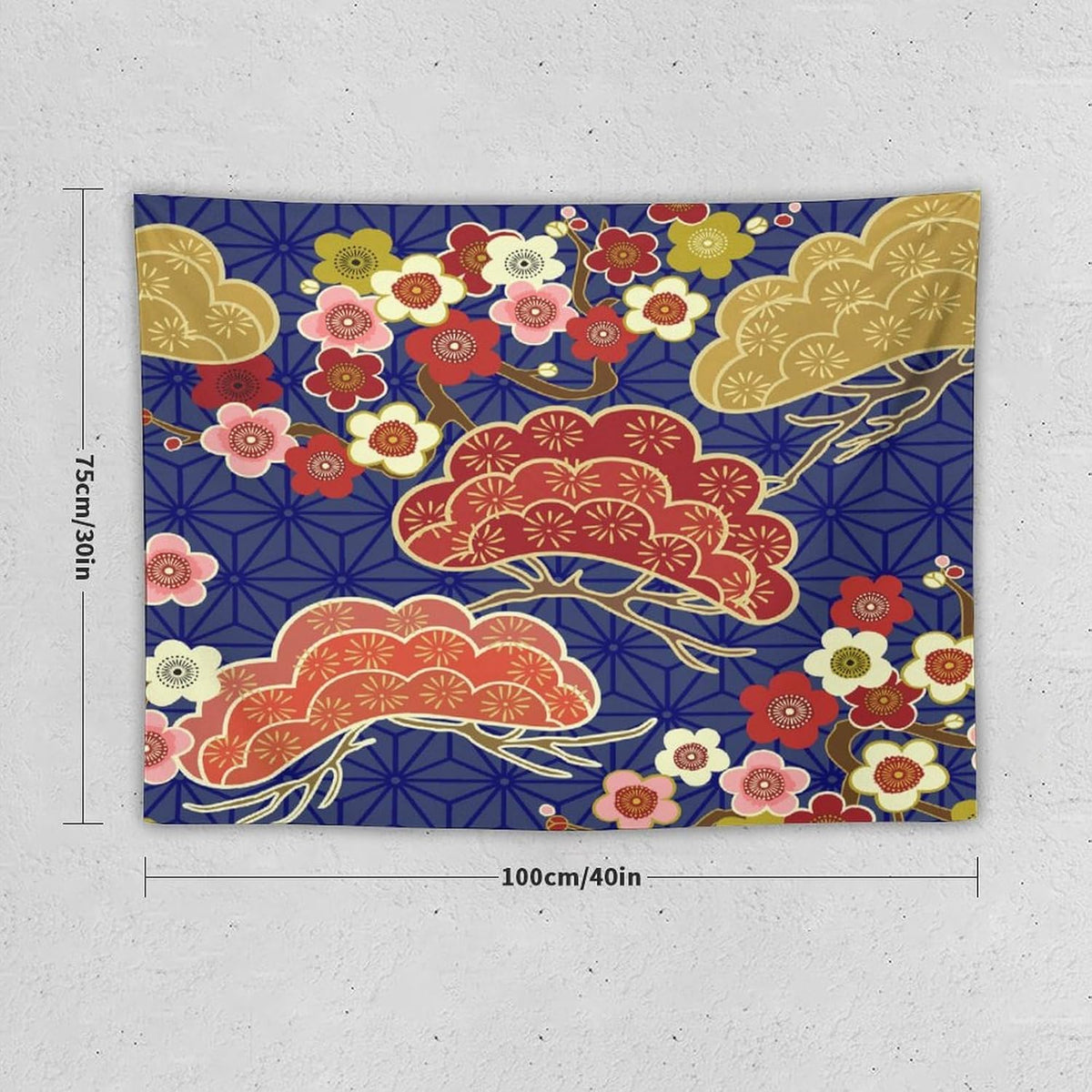 HZOHNAGO Japanese Tapestry Art Abstract Colorful Cherry Blossom Blue Background Pattern Printed Wall Tapestry Painting Wall Hanging for Bedroom Living Room Dorm 40" W x 30" H
