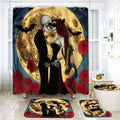 NEWSUYAA Halloween Decorations Shower Curtain Set with Non-Slip Rugs and Bath Mats,Black Skull Skeleton Bathtub Curtains with 12 Hooks,All Saints'Day (Nov 1st) Bathroom Decor