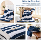 Chunky Knit Blanket - Luxury Soft Cozy 50 * 60 Throw Blanket,100% Woven Blanket Rope Knot Throw Blanket for Couch, Sofa, Home Decor, Gift - Machine Washable（White/Deep Blue）