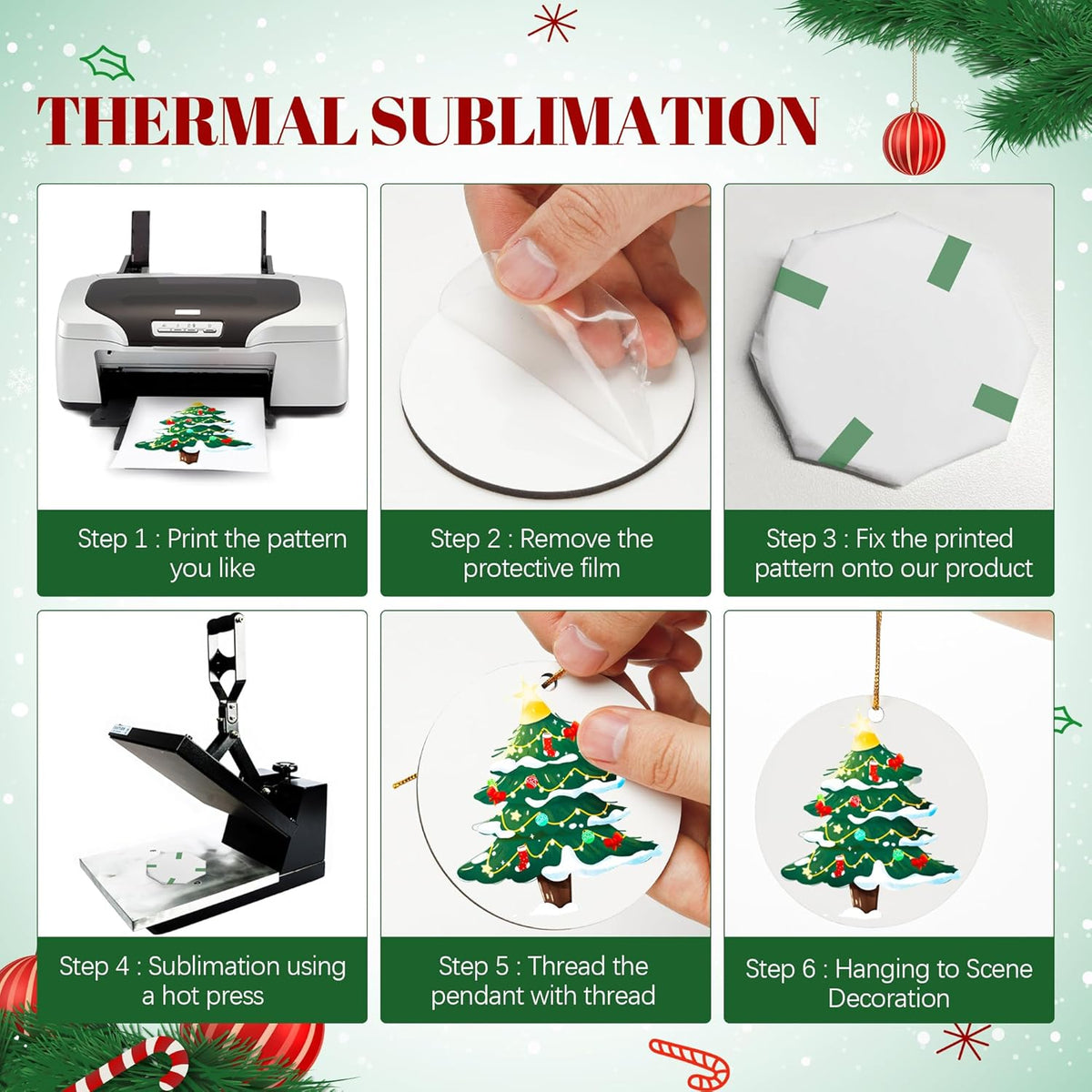 Joyclub 8 Pcs 3'' Sublimation Ornament Blanks MDF Sublimation Christmas Ornaments Bulk Round Double Sided Ornaments for Personalized Xmas Tree Ornament Home Decor DIY Crafts