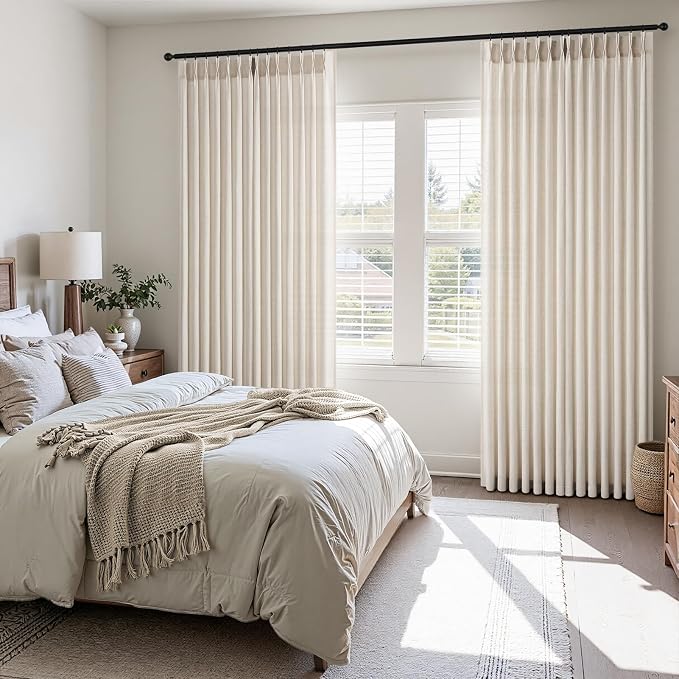 Topfinel 108 Inch Pinch Pleated Linen Curtains 2 Panels, Ivory Beige Semi Sheer - Image 2