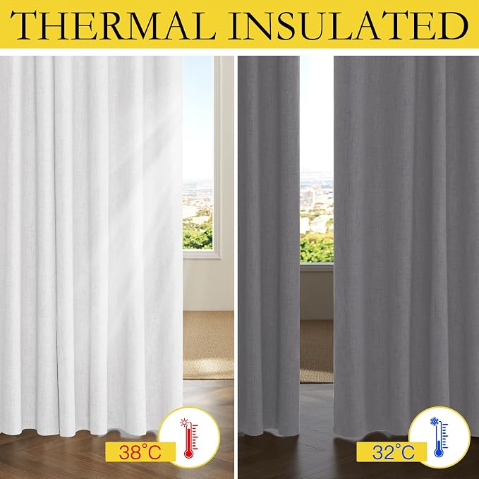 NICETOWN Full Blackout Back Tab Linen Curtains 84" Long 2 Panels Set, Boho-Chic - Image 5