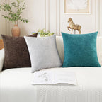 CaliTime Throw Pillow Covers Decorative 20 X 20 Inches Pack of 2 Cozy Chenille Cushion Cases for Couch Sofa Bed Living Room Home Teal
