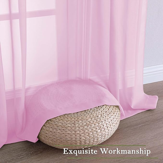 Light Pink Sheer Curtains 63 Inch Length 2 Pcs, Dual Rod Pockets Light - Image 9