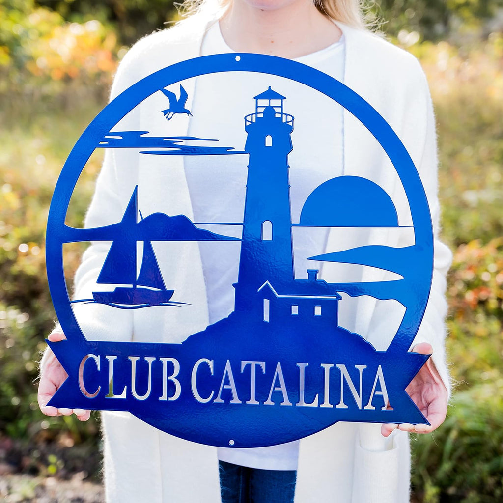 Custom Lighthouse Decor | Personalized Beach Coastal Lake House Decor | Metal Sign Wall Art Sailing Gift for Him Beach Wedding