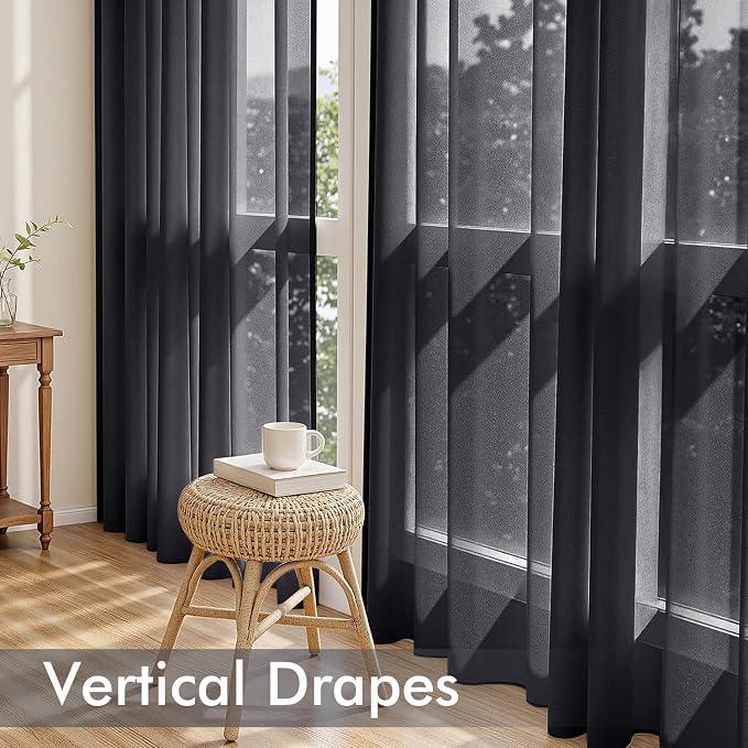 MIULEE Black Sheer Curtains 108 Inches Long 4 Panels 54 x 108 Inches | Light - Image 5
