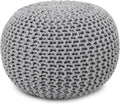REDEARTH Round Boho Pouf Ottoman - Cable Knitted Cord Boho Pouffe - Stuffed Poof Accent Beanbag Footrest for Living Room - Nursery - Bedroom - Covered Patio - Study Nook (18”x18”x14”) - Gray-S