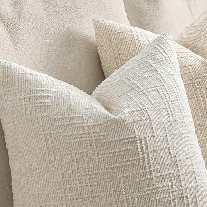 MIULEE Chenille Textured Euro Throw Pillow Covers Cream White 26x26 | Set of 2 - Image 3