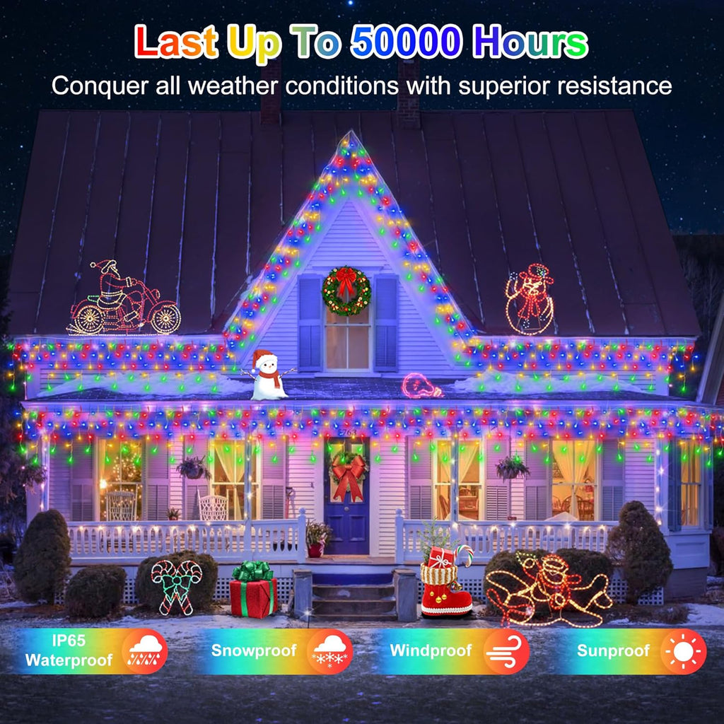 648 LED Christmas Lights with 144 Drops, 66ft 8 Modes Christmas String Lights Outdoor, Waterproof Christmas Decorations Fairy Lights with Timer Memory for Xmas Party Patio Window Fence Multicolor