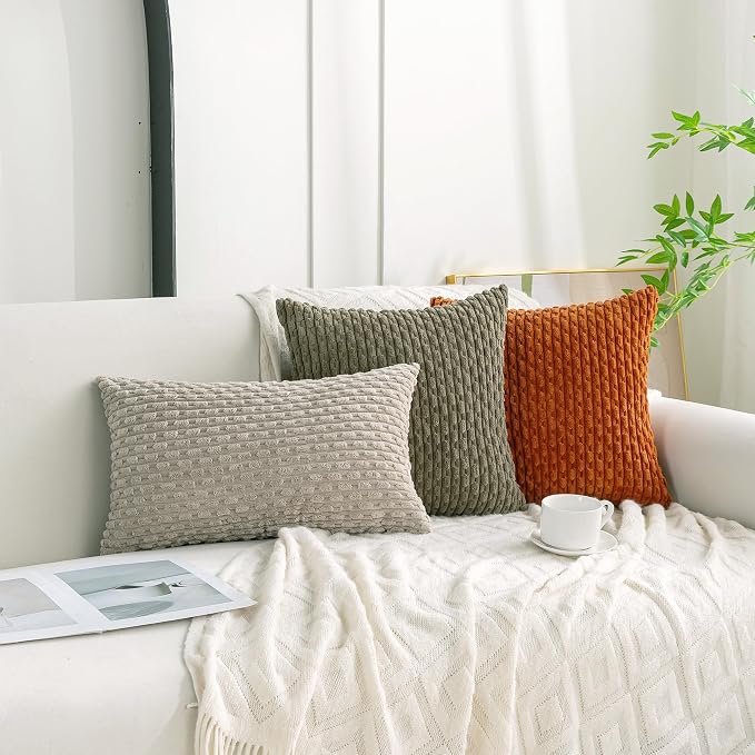 Set of 4 Burnt Orange Decorative Throw Pillow Covers 16x16 Inch Corduroy Pillow - Image 3