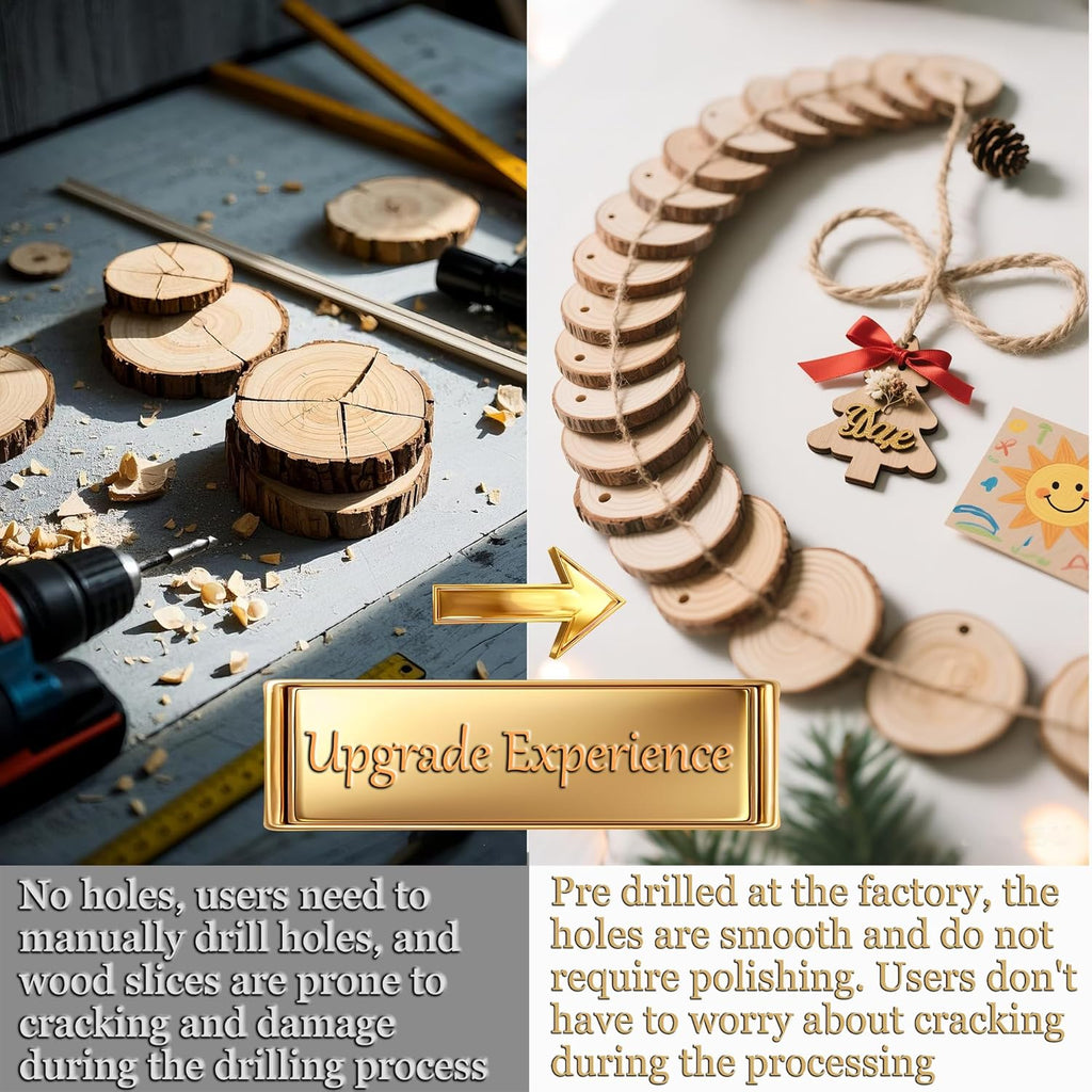 20PCS Pre-Drilled Wood Slices with Holes, 3.2-4 Inch Natural Pine Discs & 8M Hemp Rope, Sanded Smooth DIY Crafts Kit for Christmas Ornaments, Rustic Wedding Decor, Kids Art (20pcs)