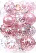 Sea Team Christmas Baubles Set, Shatterproof Clear Plastic Christmas Baubles Multi-Size Decorative Baubles with Stuffed Delicate Decorations (25 Pieces, Pink)