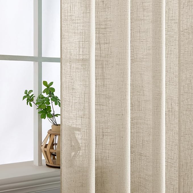 MIULEE Beige Linen Curtains 52x72 Inch 2 Panels - Image 5