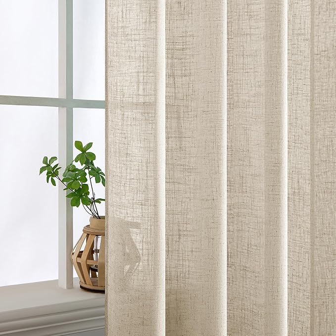 MIULEE Beige Linen Curtains 52x63 Inch 2 Panels - Image 5