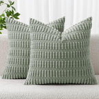 MIULEE Corduroy Decorative Throw Pillow Covers 12x12 Grey Green Pack of 2 | by MIULEE