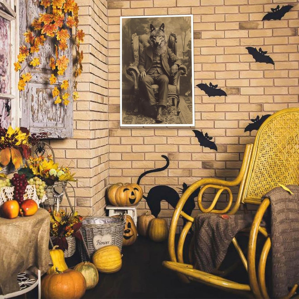 Werewolf Vintage Shoot Art Poster Print Canvas Wall Art Ideal for Dark Academia Gothic Occult Decor Living Room Bedroom Office Posters Decorations Creepy Picture 12X16inch Unframed