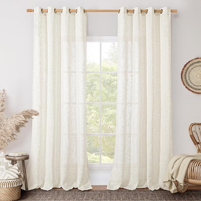Cream Linen Sheer Curtains 84 inch by LAMIT