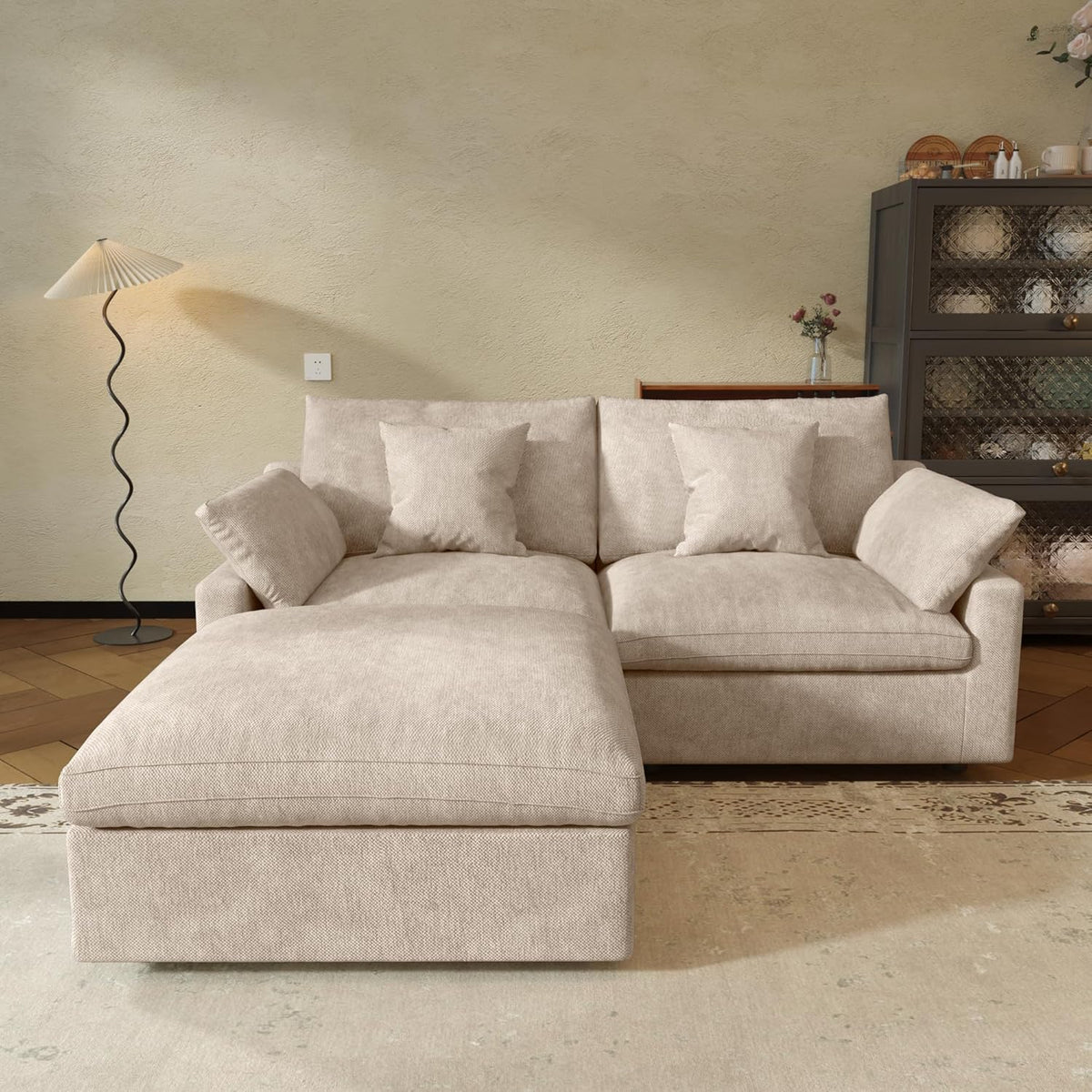 JACH Sectional Couches for Living Room, Cloud Sectional Couch with Deep Seat, Love Seat Modular Sofa with Chaise Ottoman, Covers Removeable & Washable, Sofas Furniture for Living Room, Khaki
