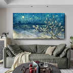 amatop Extra Large Wall Art Floral Tree Canvas Print for Living Room Bedroom Office– Oversized Plum Blossom Lake Landscape Picture Modern Blue Teal Nature Artwork Decor 58x29 Inch