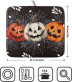 Halloween Dish Drying Mat for Kitchen Counter Spooky Pumpkins Spiderweb Super Absorbent Reversible Microfiber Kitchen Countertop Protector Dishes Pad Small 16x18 inch