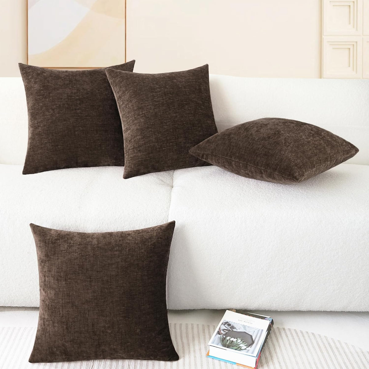 CaliTime Throw Pillow Covers Decorative 18 X 18 Inches Pack of 4 Cozy Chenille Cushion Cases for Couch Sofa Bed Living Room Home Coffee