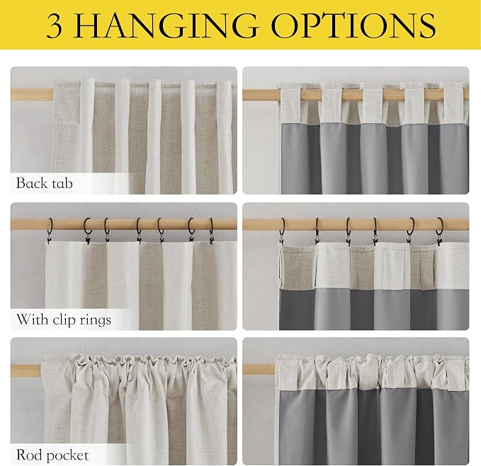 NICETOWN Alabaster Gray Vintage Linen 100% Blackout Curtains - Image 3