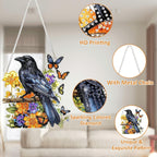 SENQAO Crow Diamond Art Hanging Kit for Adult, Special Shaped Rhinestone, Double Sided DIY Acrylic Diamond Art Painting Window Pendants Home Garden Wall Hanging Kits Hanging Ornament