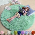 Amdrebio Sage Green Fuzzy Round Kids Rug 4Ft by Amdrebio