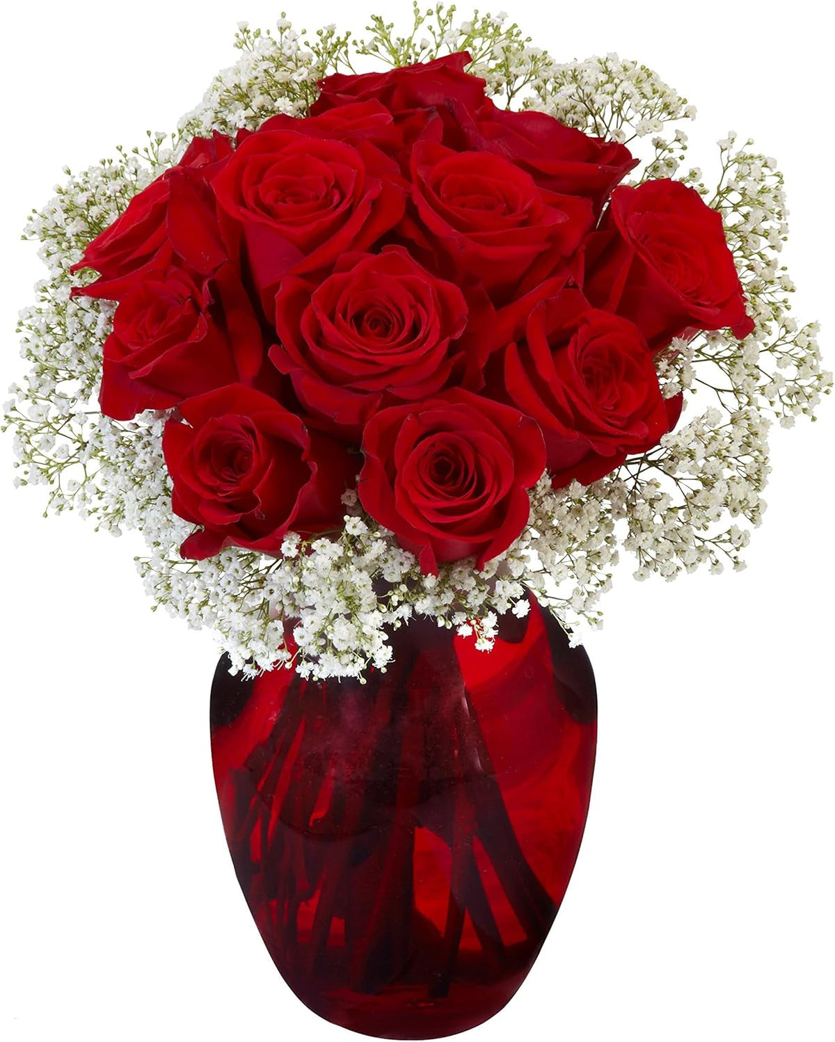 Floral Supply Online - 8" Rose Vase and Flower Guide Booklet - Decorative Glass Flower Vase for Floral Arrangements, Weddings, Home Decor or Office. (Red)