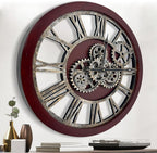 The B-Style Large Wall Clock 24 inch Moving Gear Wall Clock Oversized Vintage Farmhouse Wall Clocks for Living Room Decor Rustic Industrial Wood Clock (Walunt Wood and Bronze)