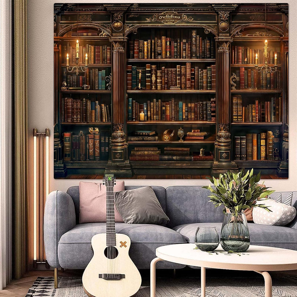 Accnicc Vintage Bookshelf Tapestry Medieval Art Book Tapestries Wall Hanging Gothic Dark Academia Retro Library Backdrop Tapestry for Bedroom Living Room Dorm Study Classroom 80× 60 inch