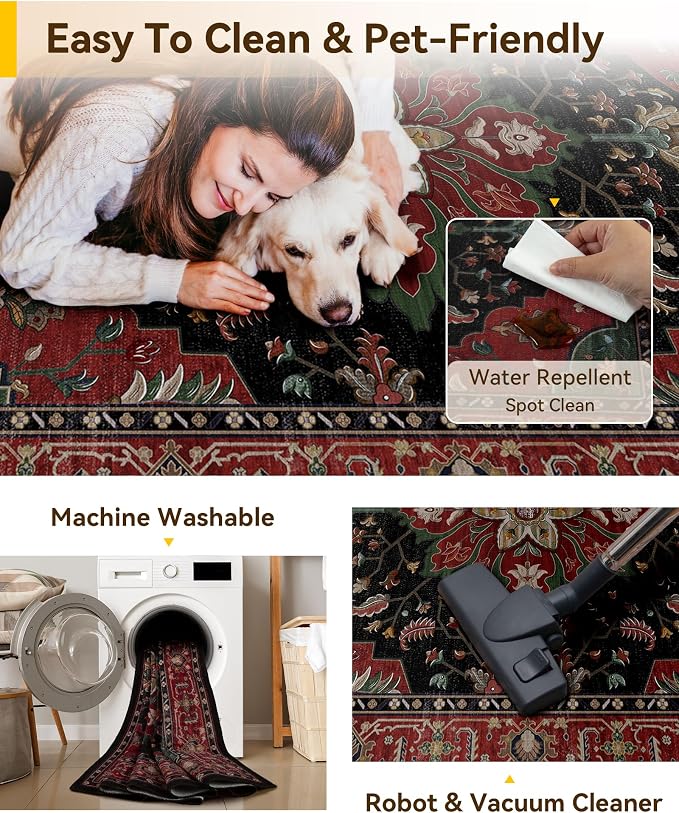 RELEANY Washable Area Rug, Small 2'x3', Water Repellent, Pet Friendly, Vintage - Image 5