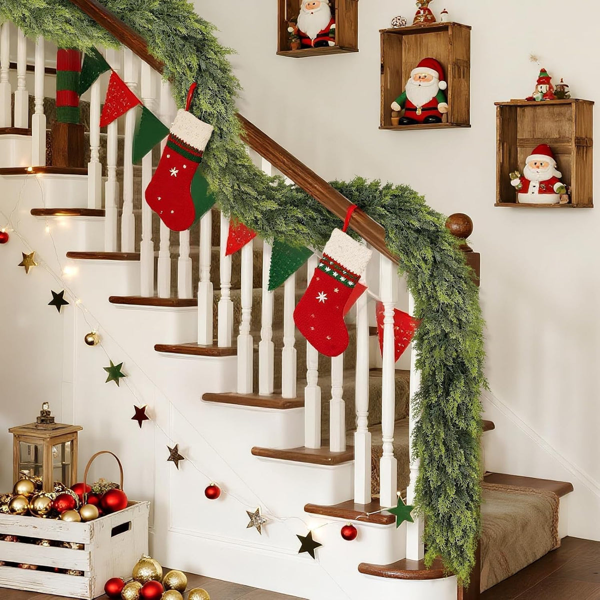 Real Touch Cedar Garland - Artificial Christmas Garlands Faux Green Cedar Fake Pine Needles Garland for Fireplace,Table, Stairs, Mantle, Window,Indoor Outdoor,Home,Holiday Decor(1 PCS,16 FT)